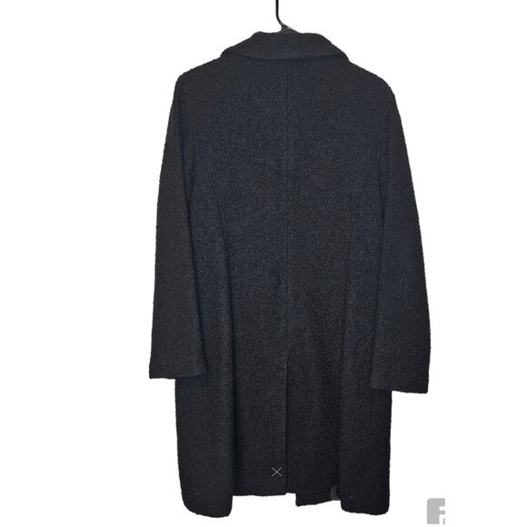 HALSTON Black Textured Long Length Wool Blend Trench Coat sz 14 NWT - Picture 2 of 7